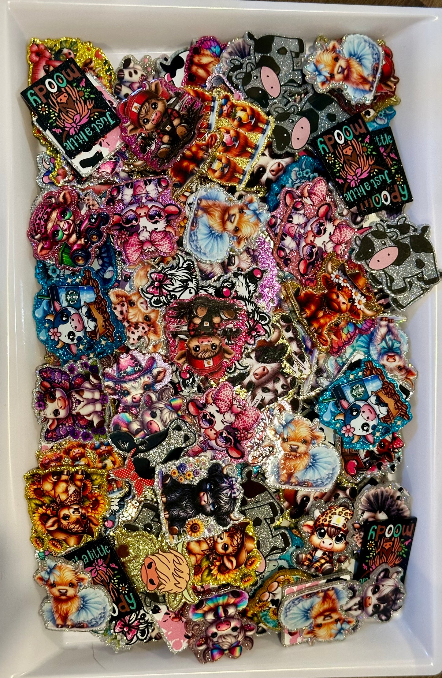 Cow Glitter Flatbacks Random Mix of 10