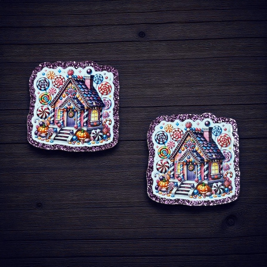 Christmas Gingerbread House Gumdrop Glitter Acrylic Flatback