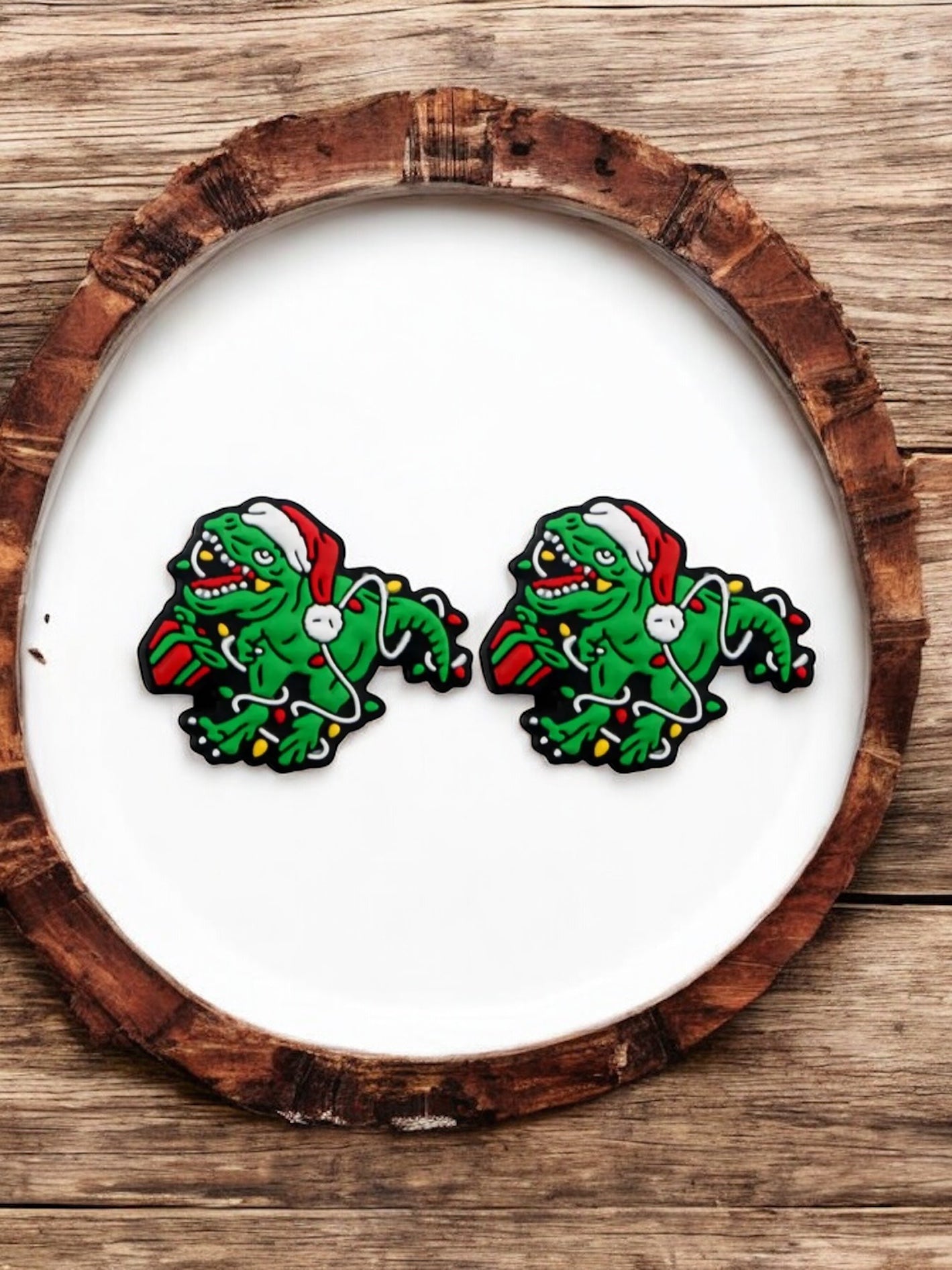 Christmas Dinosaur Silicone Focal Bead
