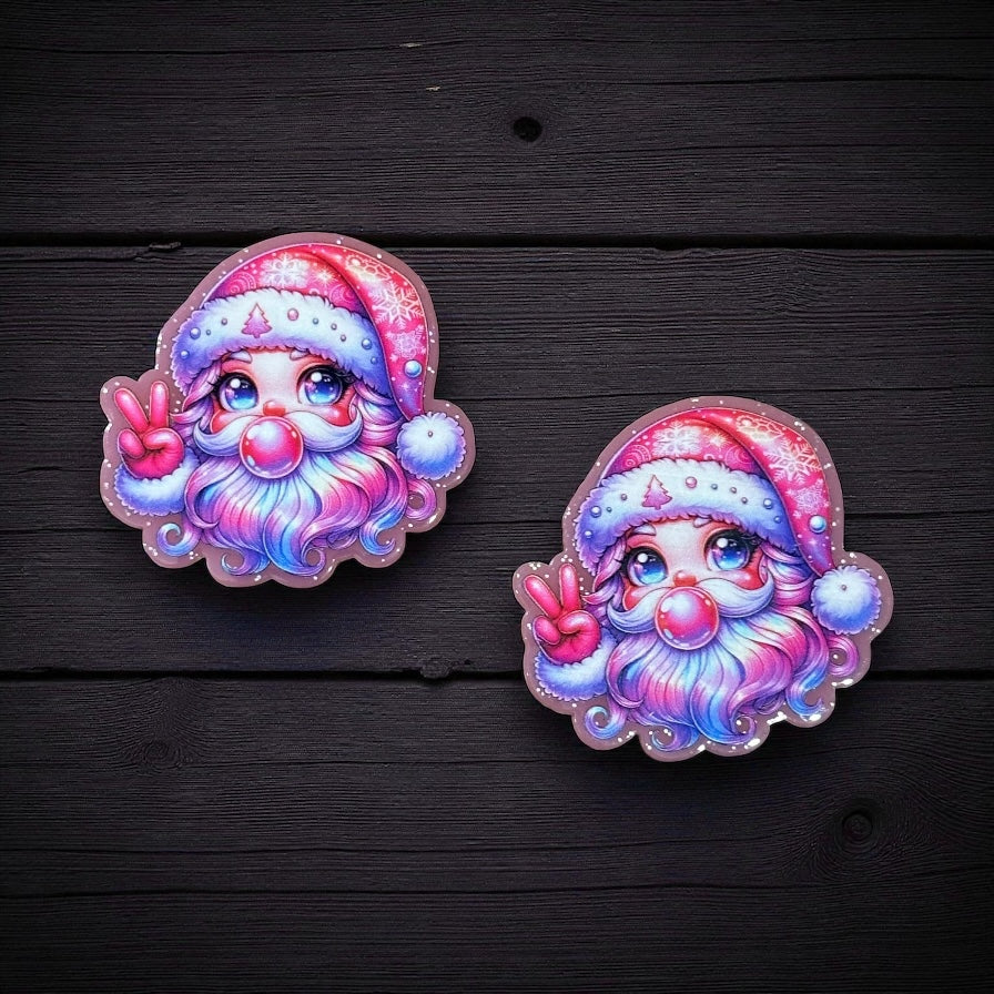 Christmas Santa Pink Glitter Acrylic Flatback