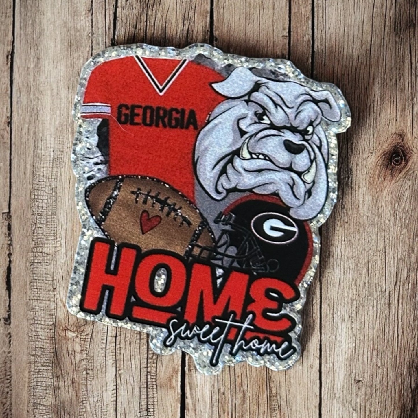 Georgia Dog Football Glitter Flatback