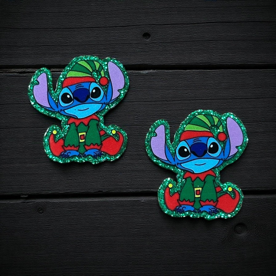 Christmas Blue Alien Glitter Acrylic Flatback