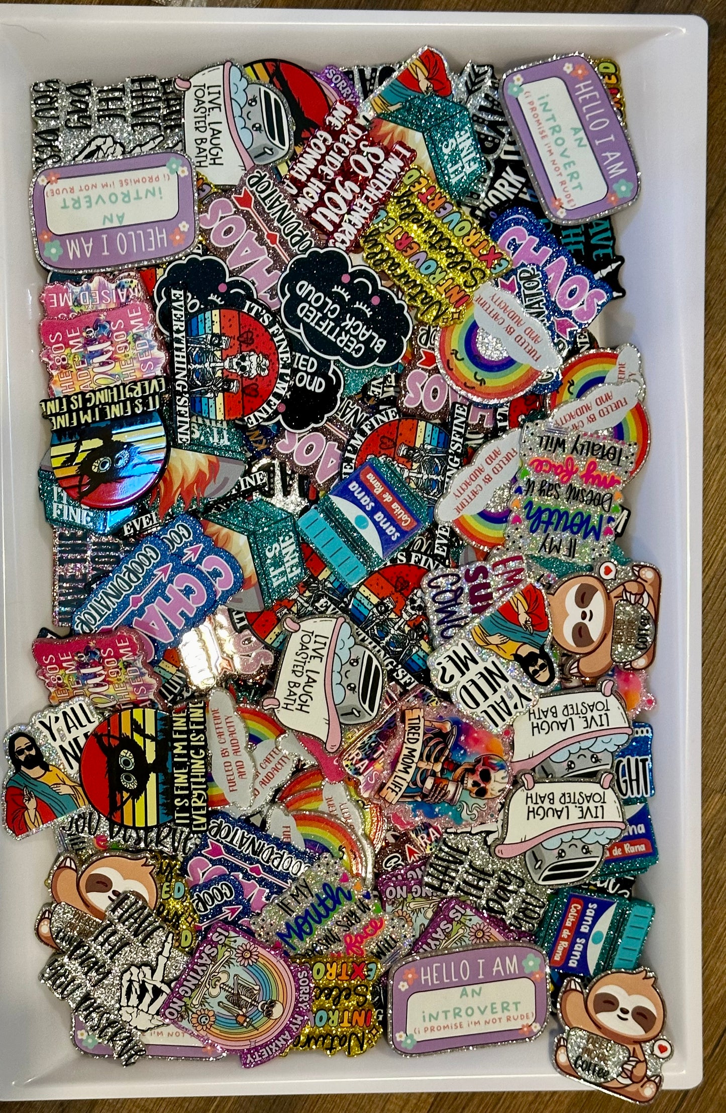 Work Words Glitter Flatback Random Mix of 10