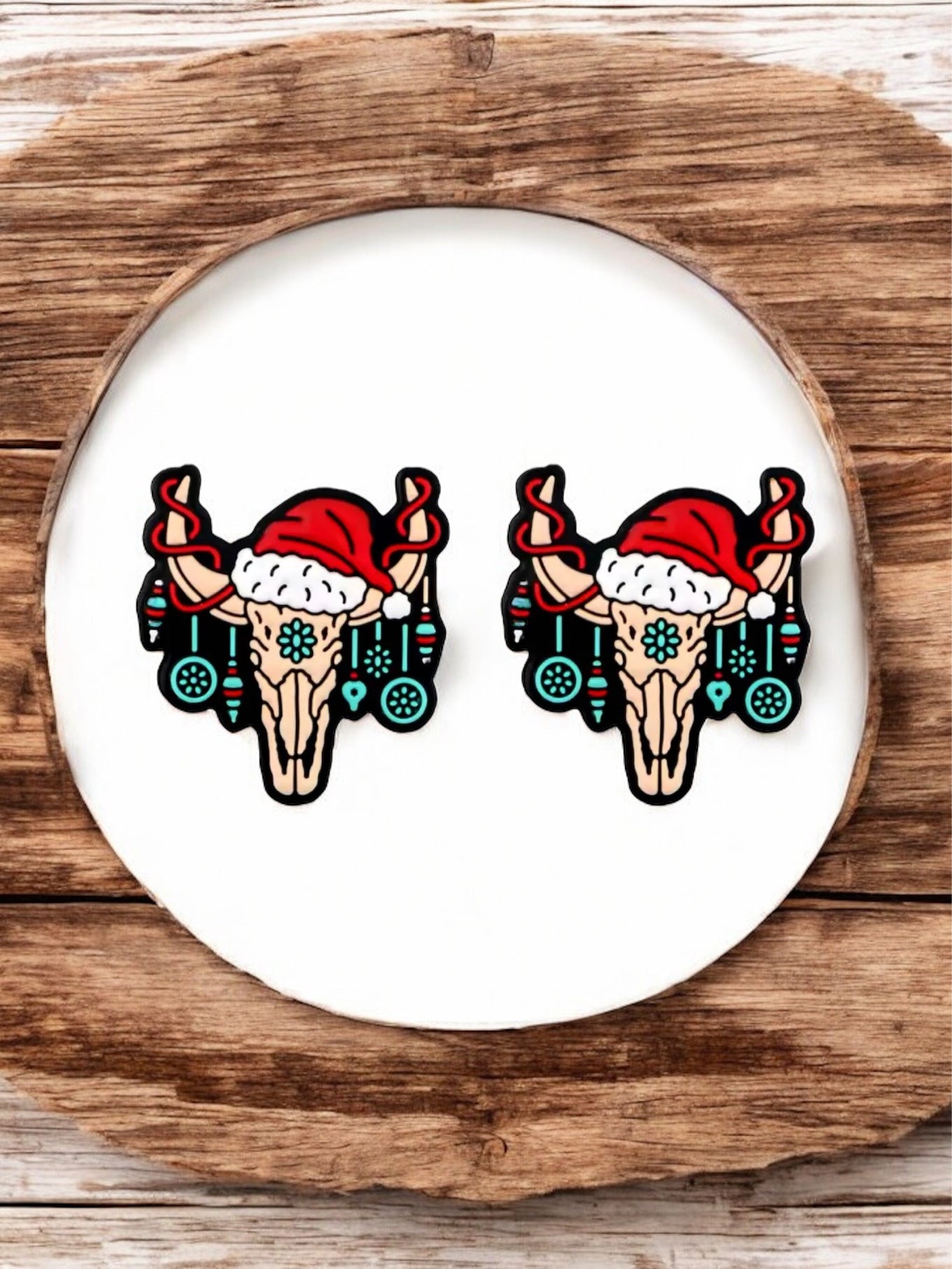 Christmas Western Cow Skull Silicone Focal Bead