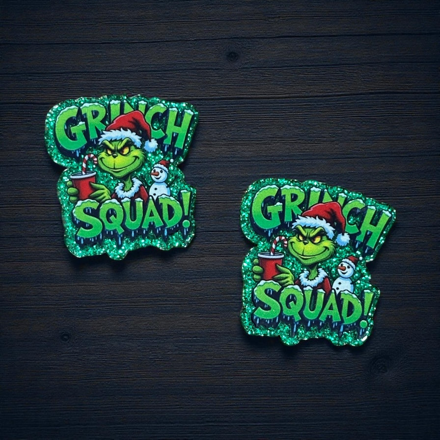 Christmas Grinch Squad Glitter Acrylic Flatback