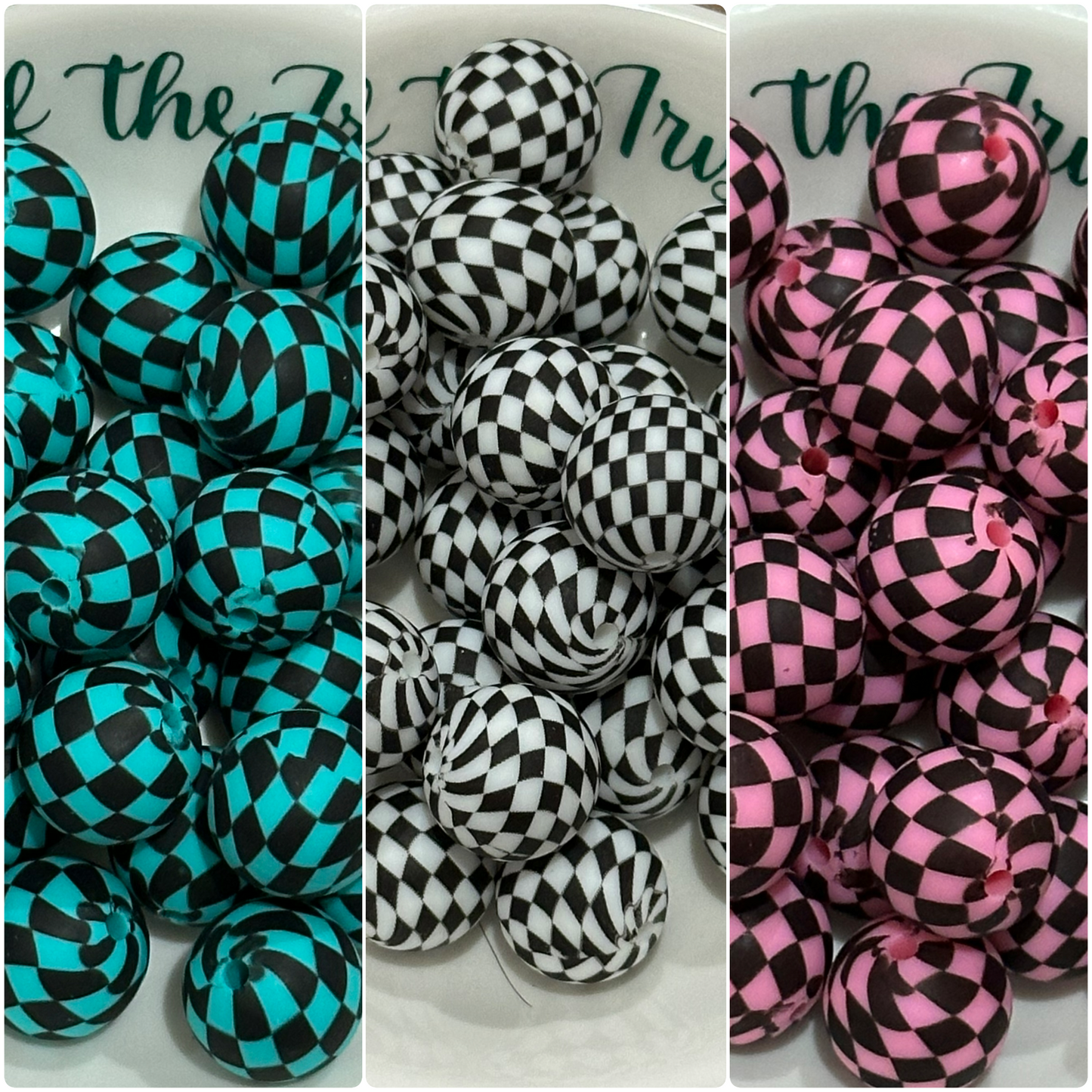 15mm Checkered Silicone Beads