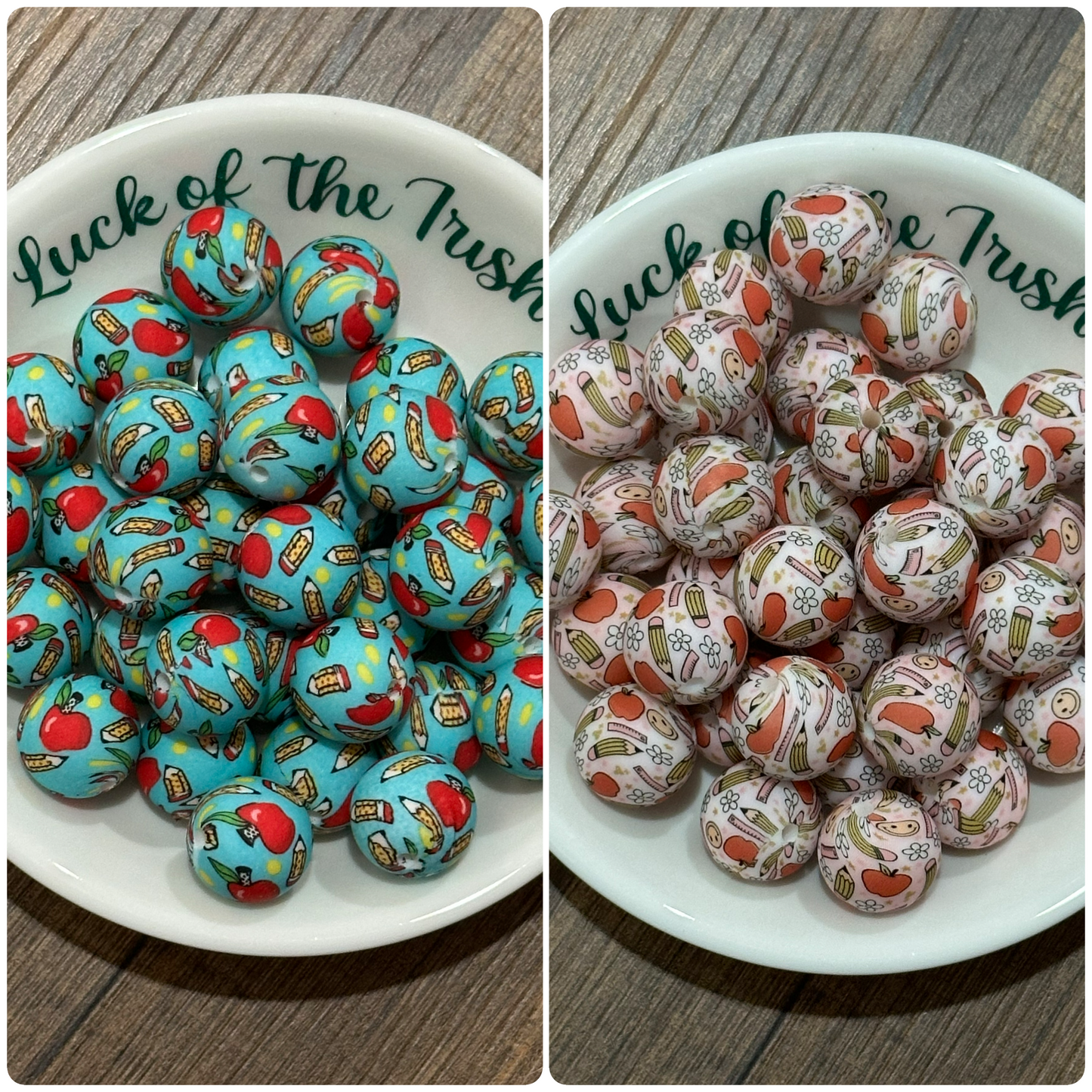 15mm Teacher Printed Silicone Beads