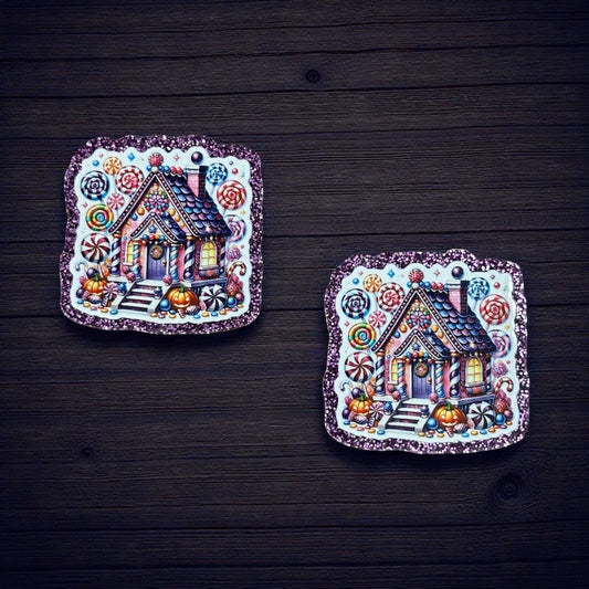 Christmas Gingerbread House Gumdrop Glitter Acrylic Flatback