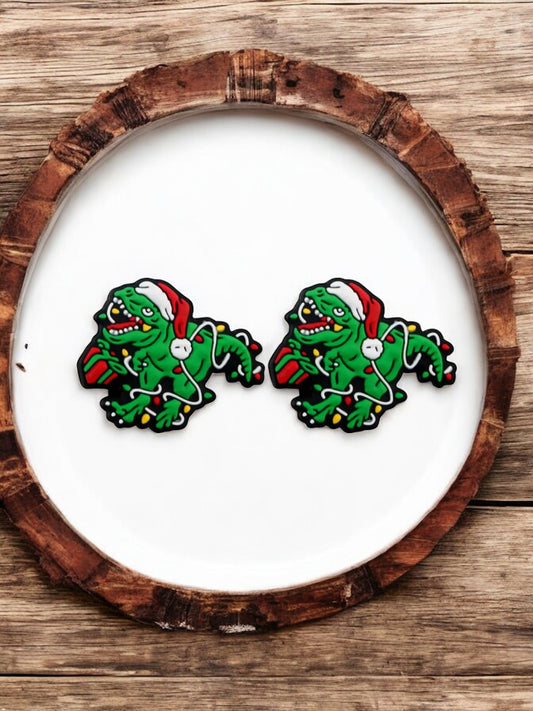 Christmas Dinosaur Silicone Focal Bead