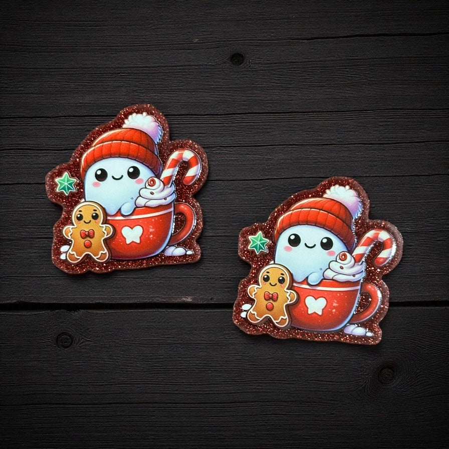 Christmas Ghost Glitter Acrylic Flatback