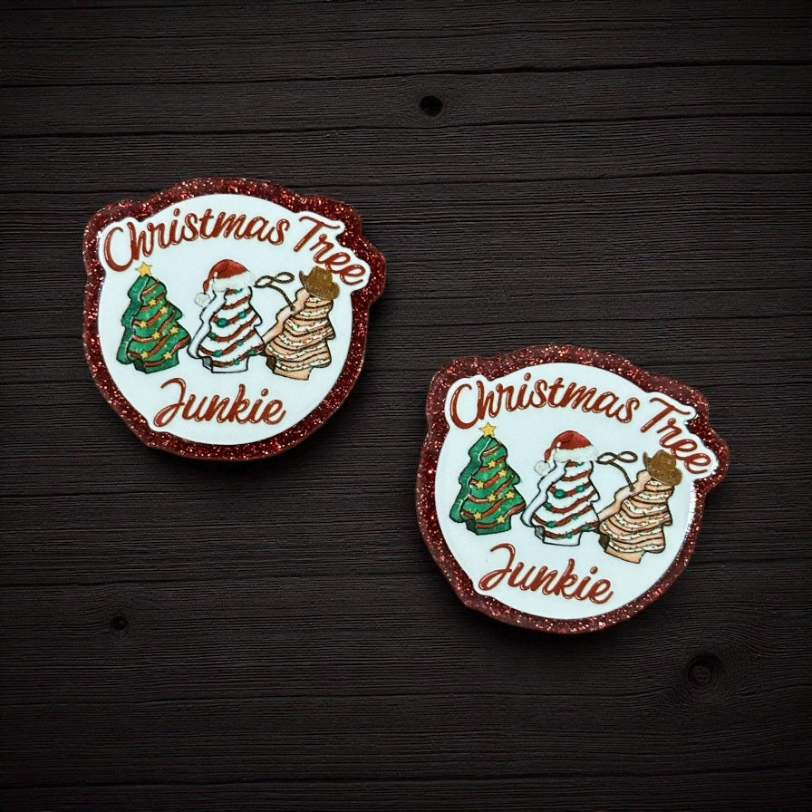 Christmas Tree Junkie Cake Glitter Acrylic Flatback