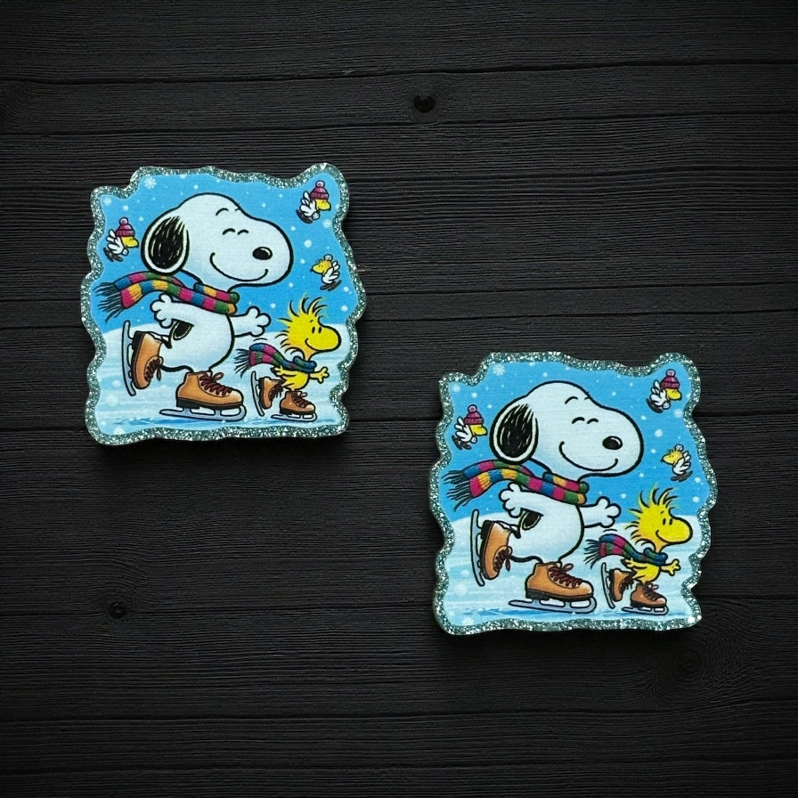 Christmas Snoopy Woodstock Glitter Acrylic Flatback