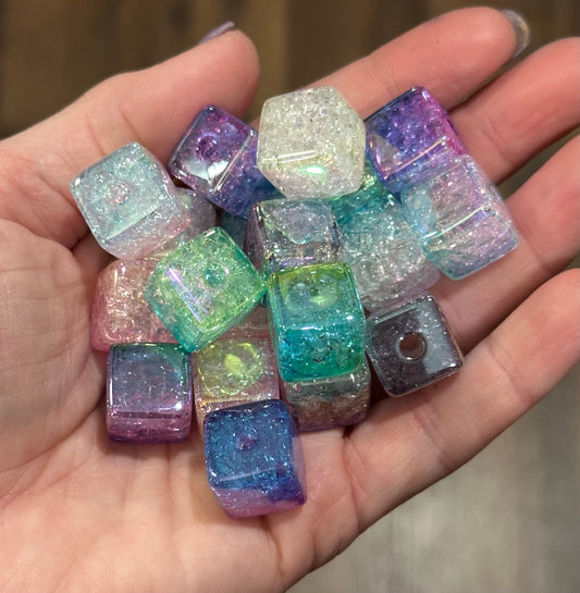 14mm Acrylic Square Glitter Ombré Beads Random Mix of 10