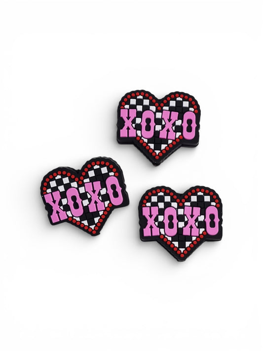Valentine Heart Love XOXO Checkered Silicone Focal Bead