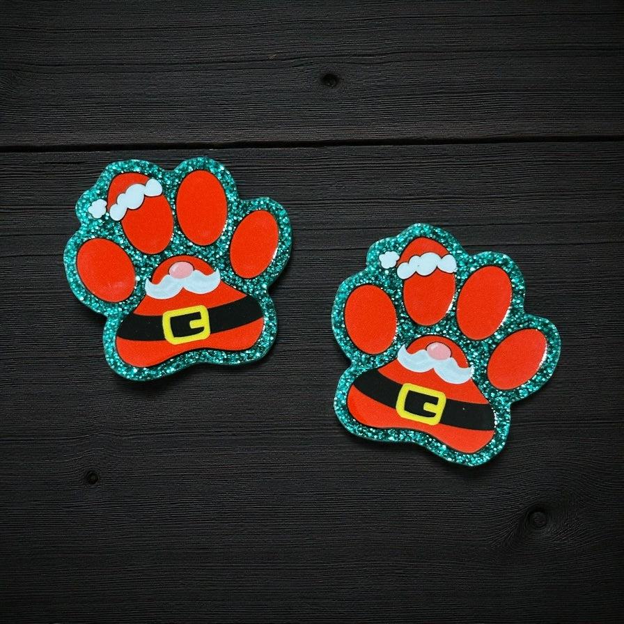 Christmas Dog Paw Santa Glitter Acrylic Flatback