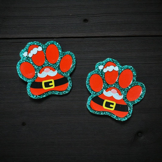 Christmas Dog Paw Santa Glitter Acrylic Flatback