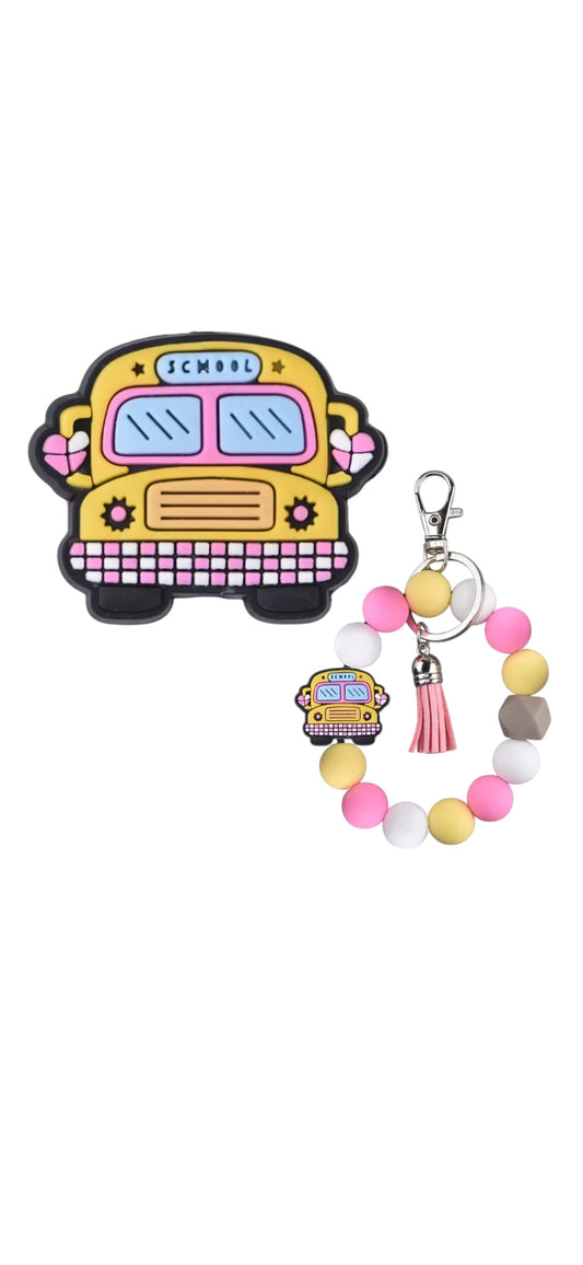 School Bus Teacher Silicone Focal Bead