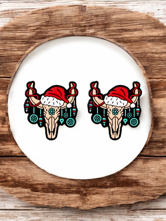 Christmas Western Cow Skull Silicone Focal Bead