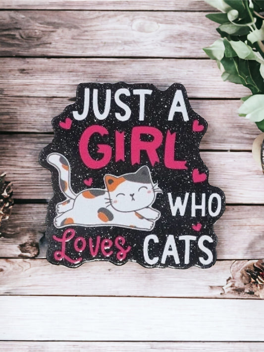 Girl Loves Cat Acrylic Flatback Glitter