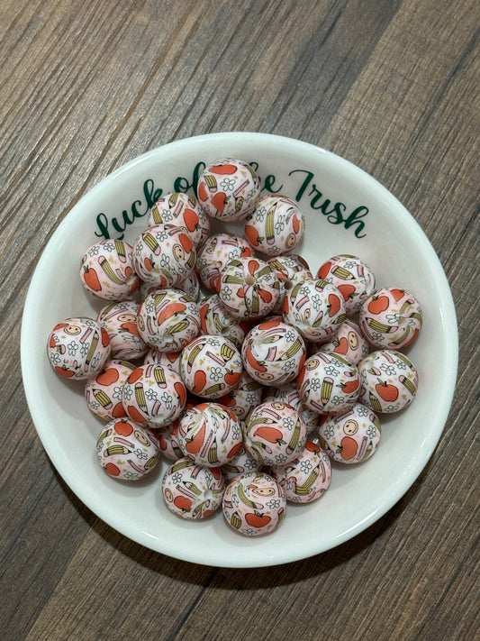 15mm Teacher Printed Silicone Beads