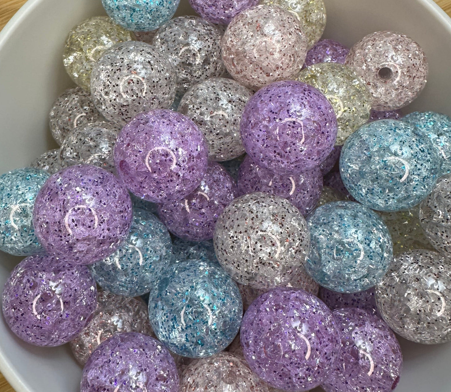 18mm Acrylic Glitter Crackle Beads